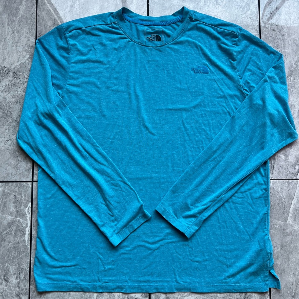 The North Face Men's Heather Blue Wander Long Sleeve Flash Dry Logo T-Shirt XL
